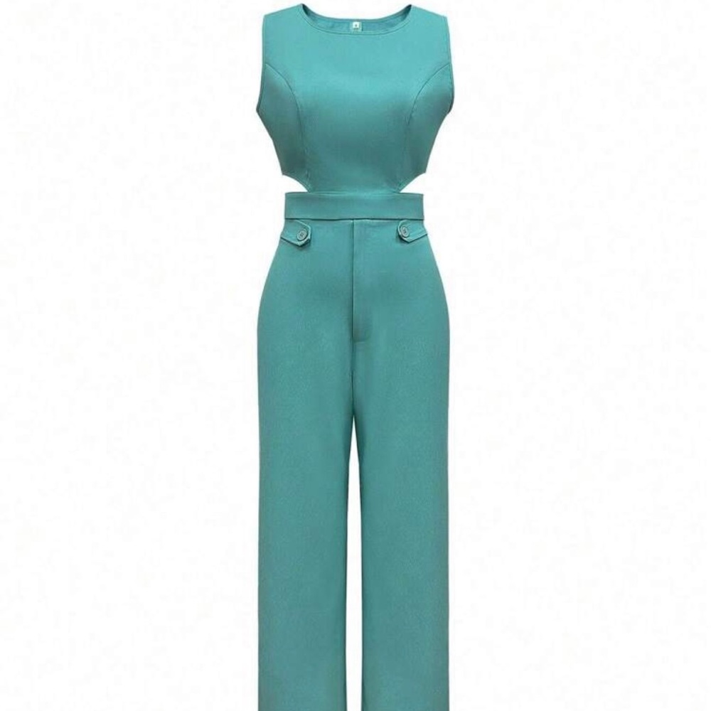 Elegant Mint Green Jumpsuit with High Neckline and Wide-Leg Pants